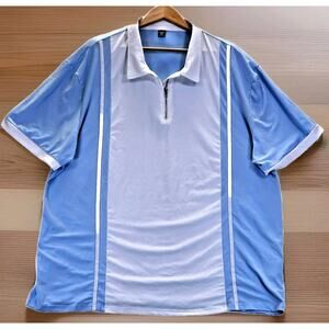 Manfinity Men's Polo Shirt Shein 5XL Blue White Stripe Zip Collar Short Sleeve